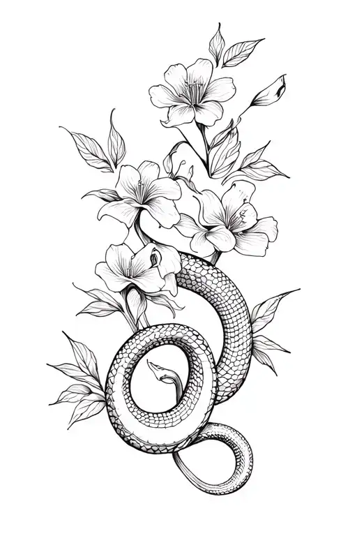 Snake Flowers Tattoo
