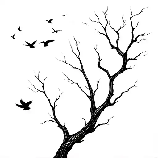 Tree With Birds Flying Away