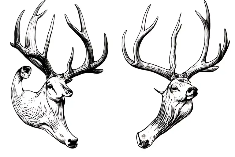 Elk Antler With A Whitetail Deer Antler With Duck