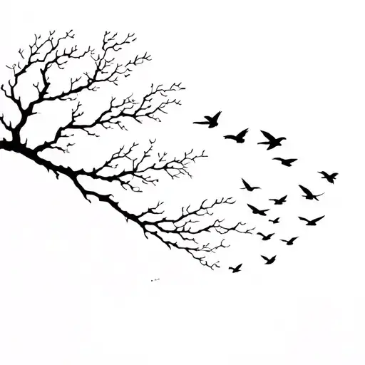 Tree With Birds Flying Away