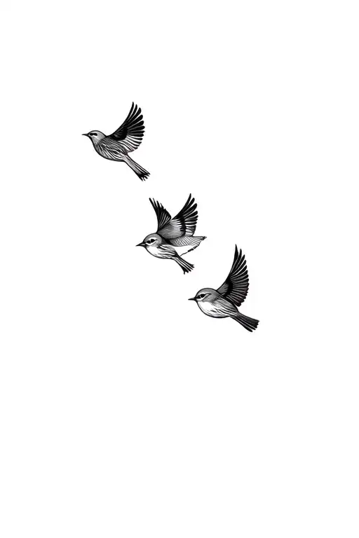 3 Semirealisitic Sparrows Flying Upward Together Symbolizing Siblings