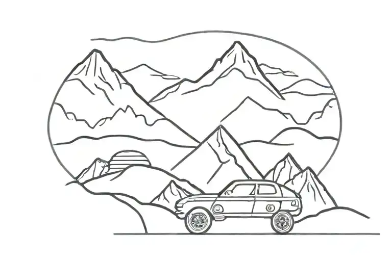 Mustang Car And Road Leading Towards Mountain Range