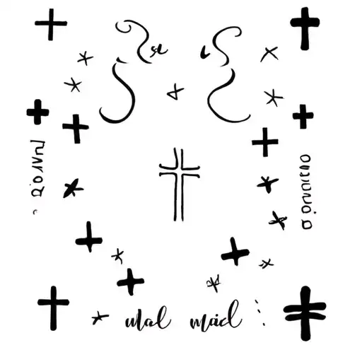 Thin Font Small Stupids 7 Pieces With Crosses Are Small Around The Inscription Lucky