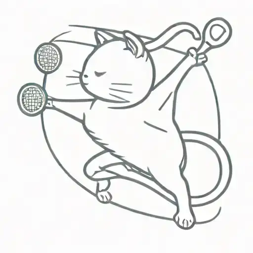 A Minimalist Tattoo Of A Cat Playing Tennis Tattoo