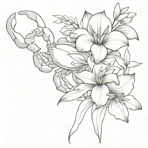 Crab And Conch With Lilies