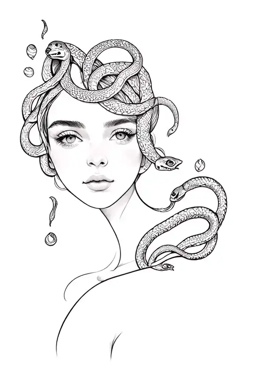 Woman With Snakes For Hair Surrounded
