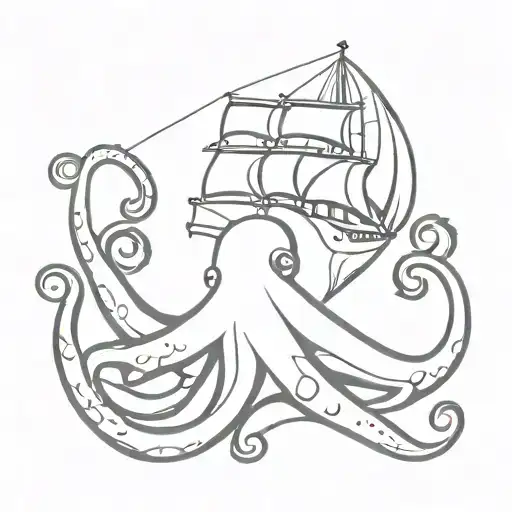 Vintage Style Octopuss Holding Ship