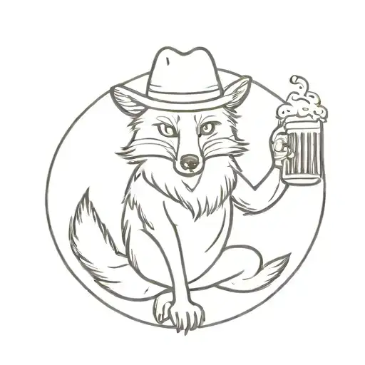 Fox With A Beer In His Hand Standing Up With Cowboy Hat