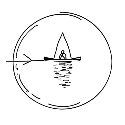 Simple Single Line Representing Journey On River With Kayak Wrapping Around Lower Arm Abstract