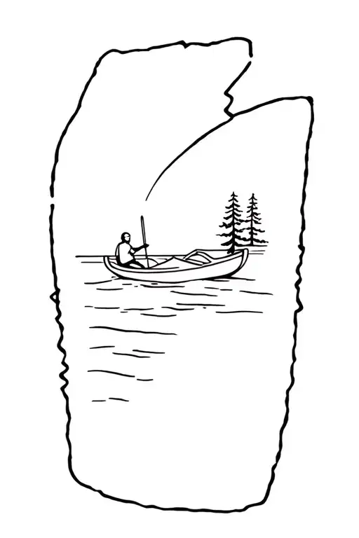 Simple Single Line Representing Journey On River With Kayak Wrapping Around Lower Arm Abstract