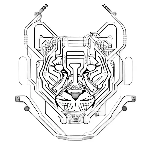 A Cyberpunk-inspired Tiger With Neon Lights And Circuitry Patterns
