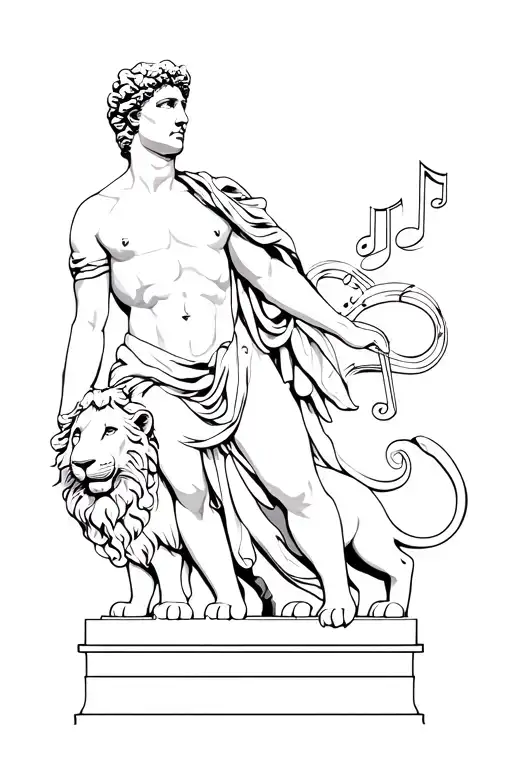 Augustus Ceasar Statue With Lions And Music Notes