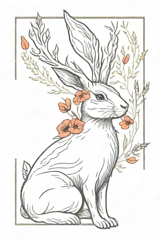 Jakalope Rabbit Looking Outward Surrounded By Poppies And Wheat