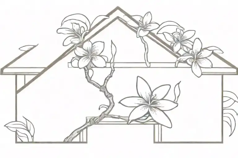Balinese House Roof With Frangipani Tree Branch