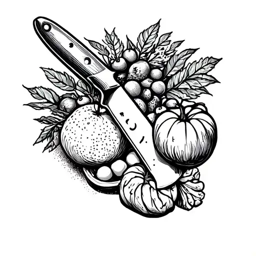 Chef Knife Outline Filled With Fruits And Vegetables