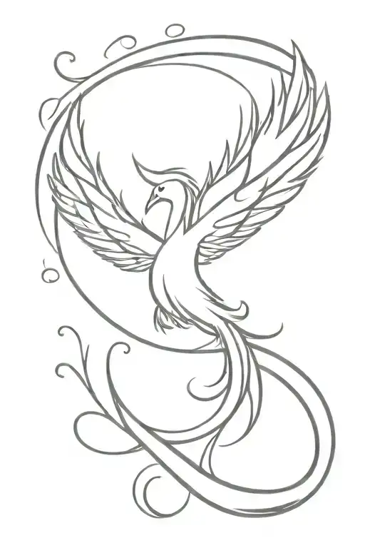 Feminine Phoenix Rising Wings Spread Long Flowing Tail Feathers Brush Strokes