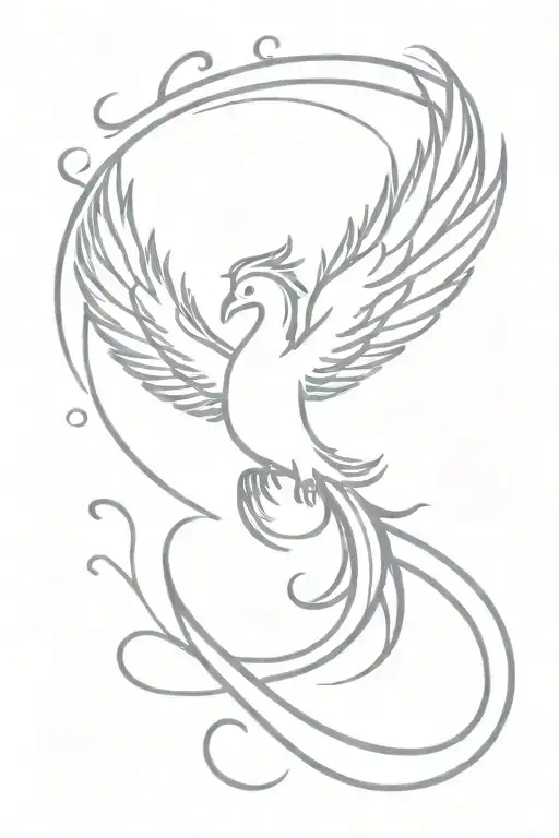 Feminine Phoenix Rising Wings Spread Long Tail Feathers Brush Strokes