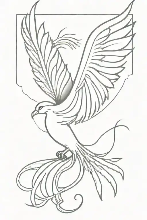 Fantasy Phoenix Feminine Lines Open Wings Soft Edges Long Tail