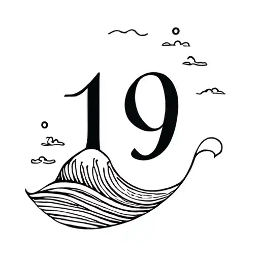 Fine Line Tattoo Of The Number 19 And A Little Sea Wave Somehow Incorporated With The Number 19