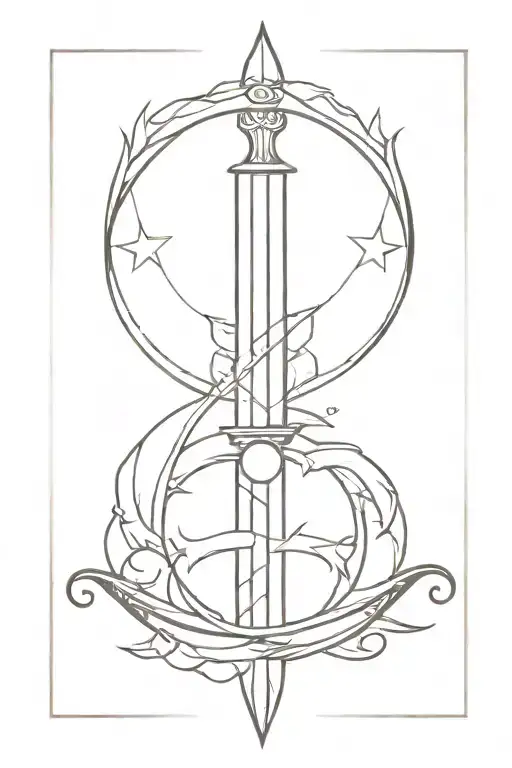 A Dagger With A Scale With Sun On One Side And Moon On One Side