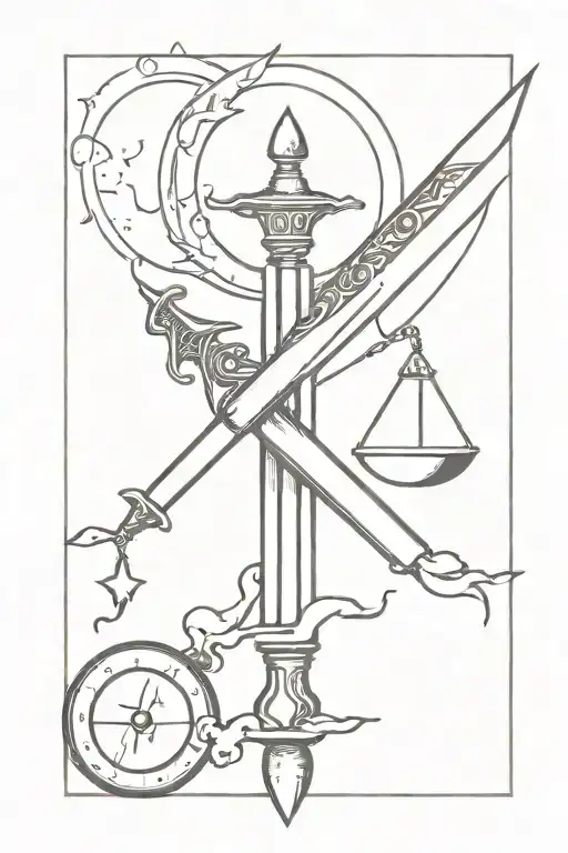 A Dagger With A Balance Scale With Sun On One Side And Moon On One Side