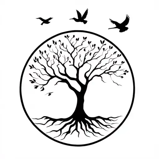 Tree Of Life And Birds Flying