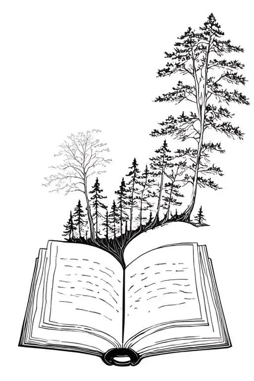 Open Book With Forest Coming Out Of Pages