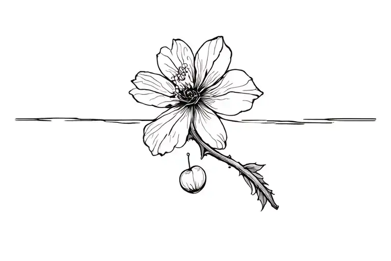 A Single Cherry Blossom Flower With A Line Leading To A Yacht With A Line Leading To Rose