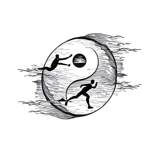 A Minimalist Tattoo Of A Yin-yang Symbol Formed By A Triathlon Swimmer And Runner
