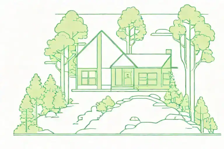 One Level Small Green Rectangular Cabin In The Woods