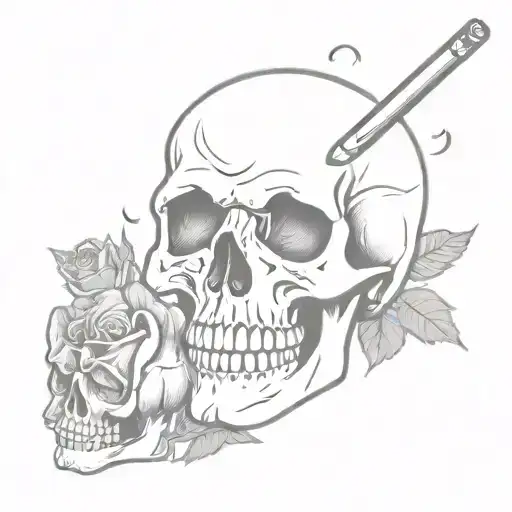 Skull And Roses With Cigarette In Mouth