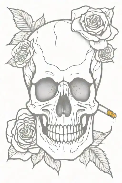 Skull With Roses Nd Cigarette Being Consumed
