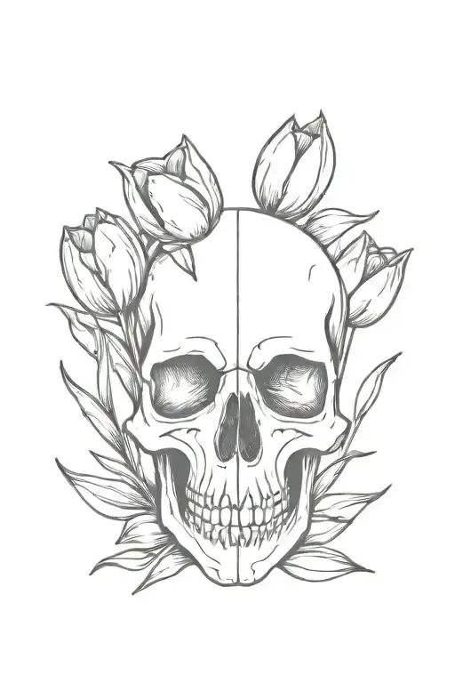 Skull And Tulips Black