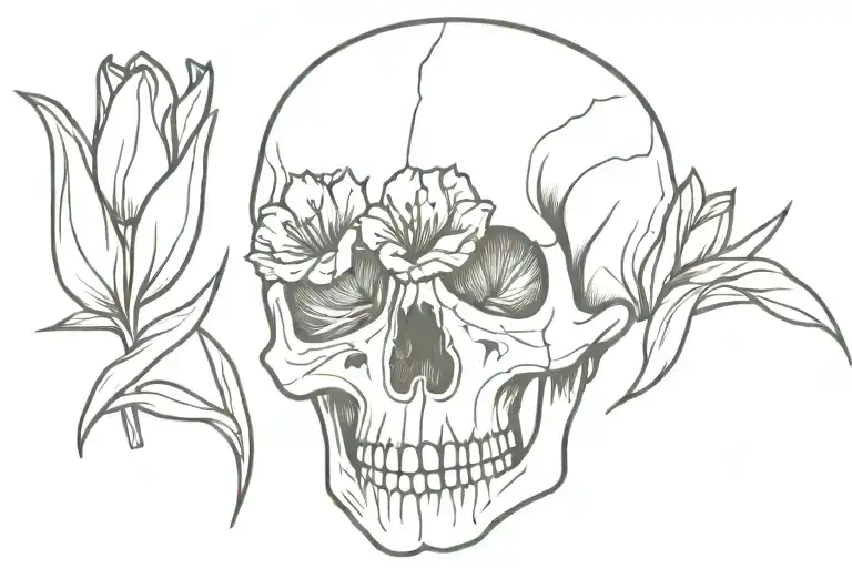 Side Of Skull With Tulips