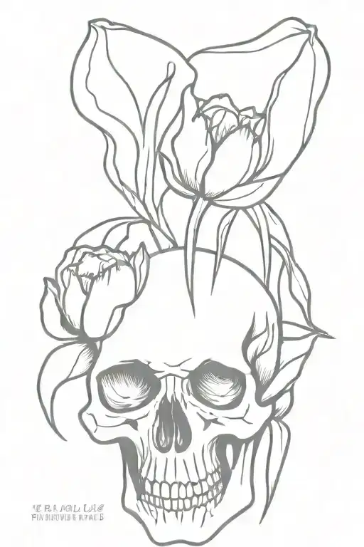 Left Side Of Skull With Tulips