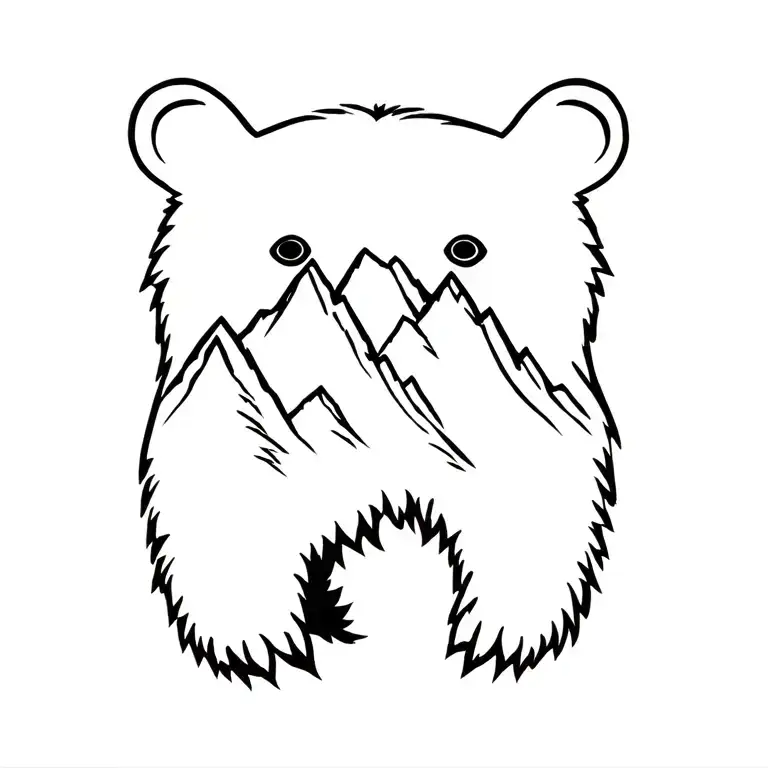 Black Bear Outline With Mountains