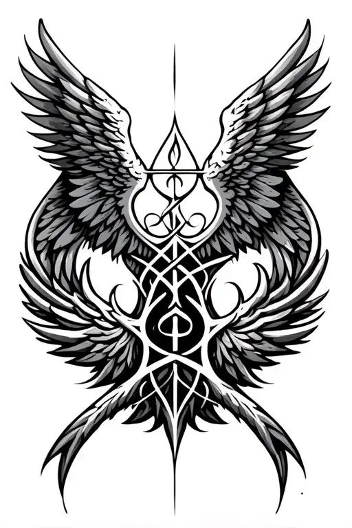 Norse Yggdrasil In The Center Of Valkyrie Wings