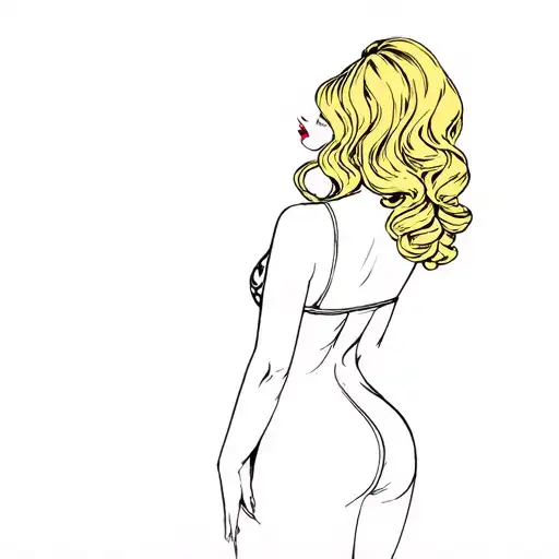 Pinup Whole Body Blonde Long Hair Facing Away Looking Back With A Miss Piggy Face