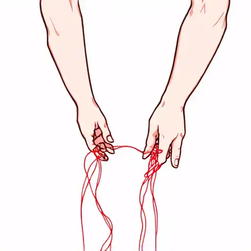 Two Hands With A Red String And At The Bottom Writhing Advetam Eternam