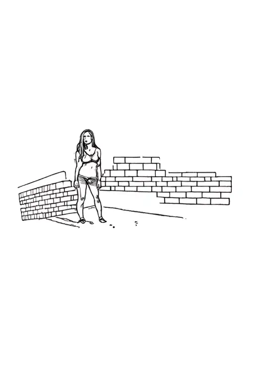 A Woman Standing In Front Of A Brick Wall
