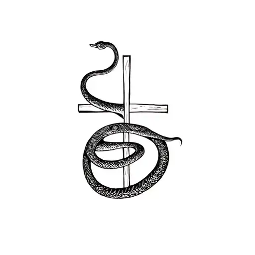 Snake Eating Itself Coiled Around A Cross