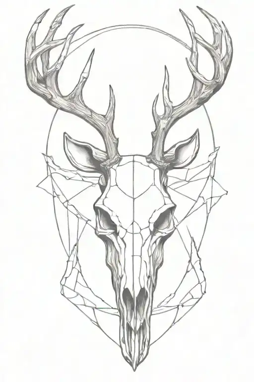 Deer Skull With Mountains Inside The Antlers