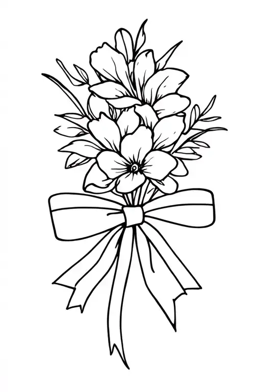 Flower Bouquet Tied In Bow