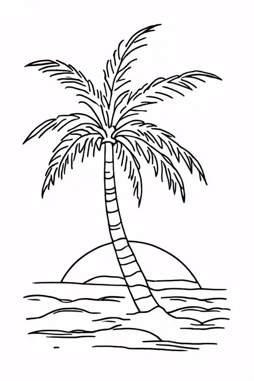 Palm Tree With Sunset Line Art Vertical