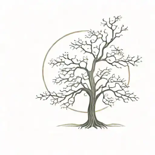 Oak Tree With Sun In The Background