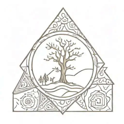 Oak And Sun Rays With Ancient Patterns