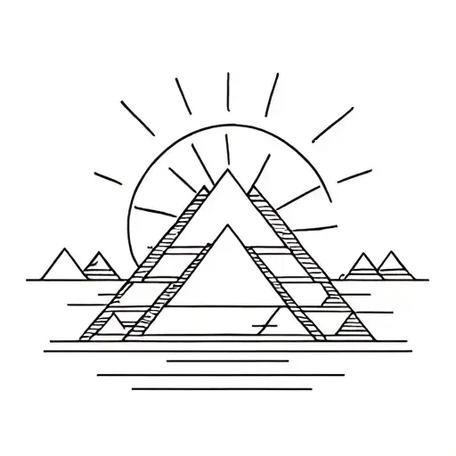 Three Pyramids Of Giza And Sun Rising Behind Them Minimalist Tattoos Thin Lines