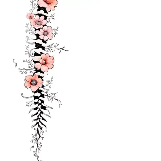Minimalist Spine Tattoo With Flowers