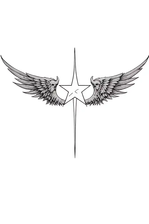 Star With A Angle Wing And A Demon Wing