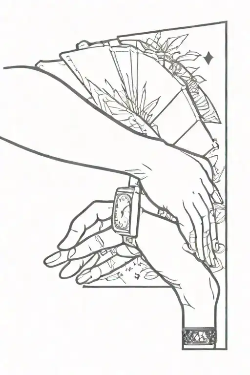 Hand With Watch On Wrist Holding 4 Fanned Out Cards